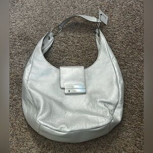 NWT - Maxximum Silver Leather Hobo Shoulder Bag Purse